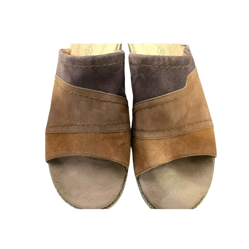 Earth Origins Myra Brown Suede Tri-Color Wedge Sandals Mens 9.5M Platform Mules